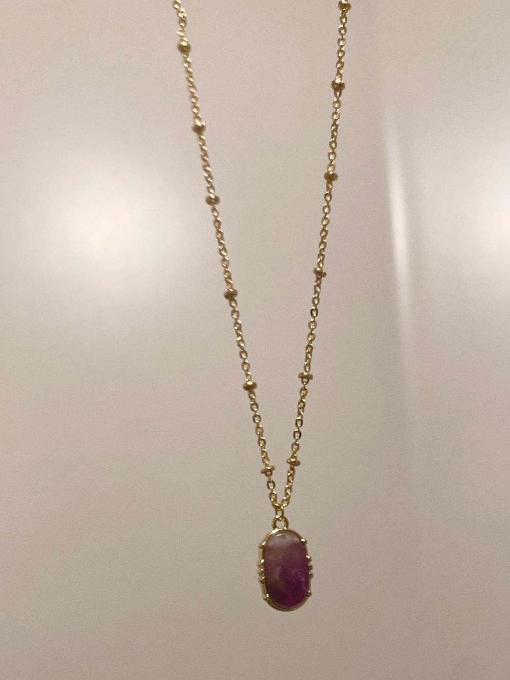 14k Gold-Plated Necklace with Semi-Precious Purple Stone Pendant